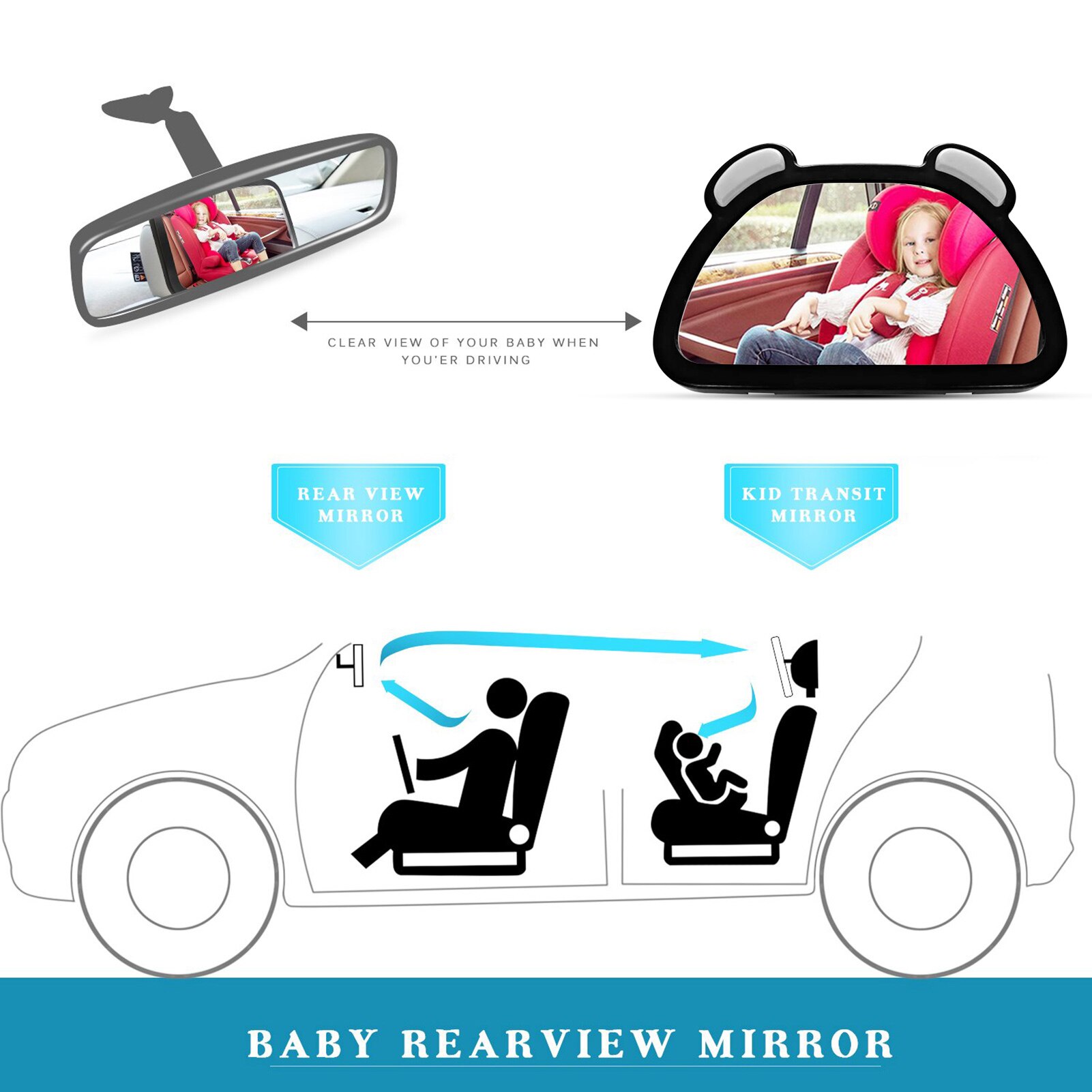 Baby Safety Seat Auxiliary Observation Rear-view Mirror Car Child Observation Rear-view Mirror Comprehensive Adjustable Checker
