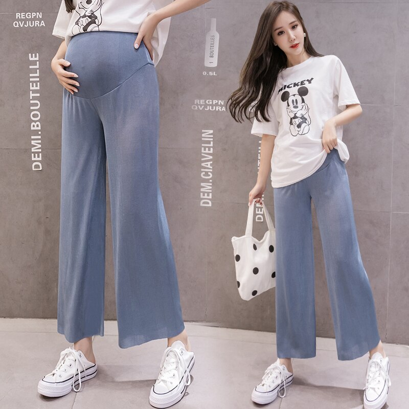 2949# Maternity Pants Summer Casual Pants Solid Color Loose Comfy Belly Support Pants Elastic Waist Maternity Trousers