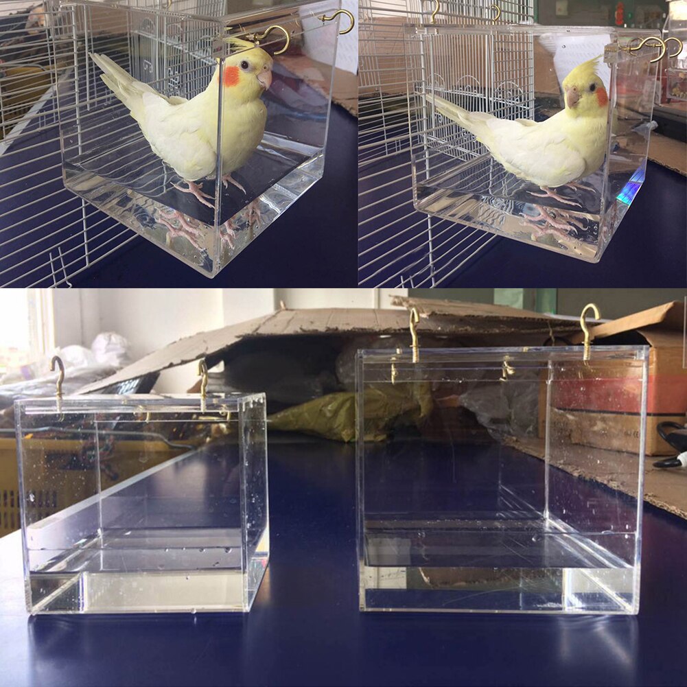 Cage de bain pour oiseaux de luxe, réglable, suspendue, grande, transparente, bain de perroquet pour animaux de compagnie, Cage de poule pratique pour la maison