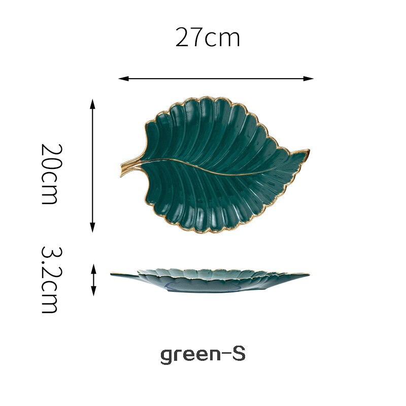 Luxus Keramik Teller Ablage mit Gold Rand Grün Blatt Gold Feder Schmuck machen-hoch Pinsel Lagerung Dekorative Sushi Platte: 27cm Grün