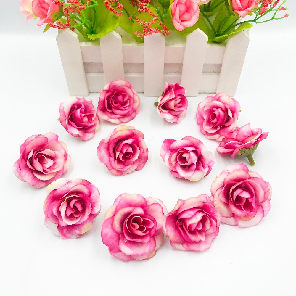 10 stuks kunstbloemen, 4cm zijden rozenbloemen, bruiloftsfeest, huisdecoratie, doe-het-zelfkrans, plakboekdoos, knutselwerkje