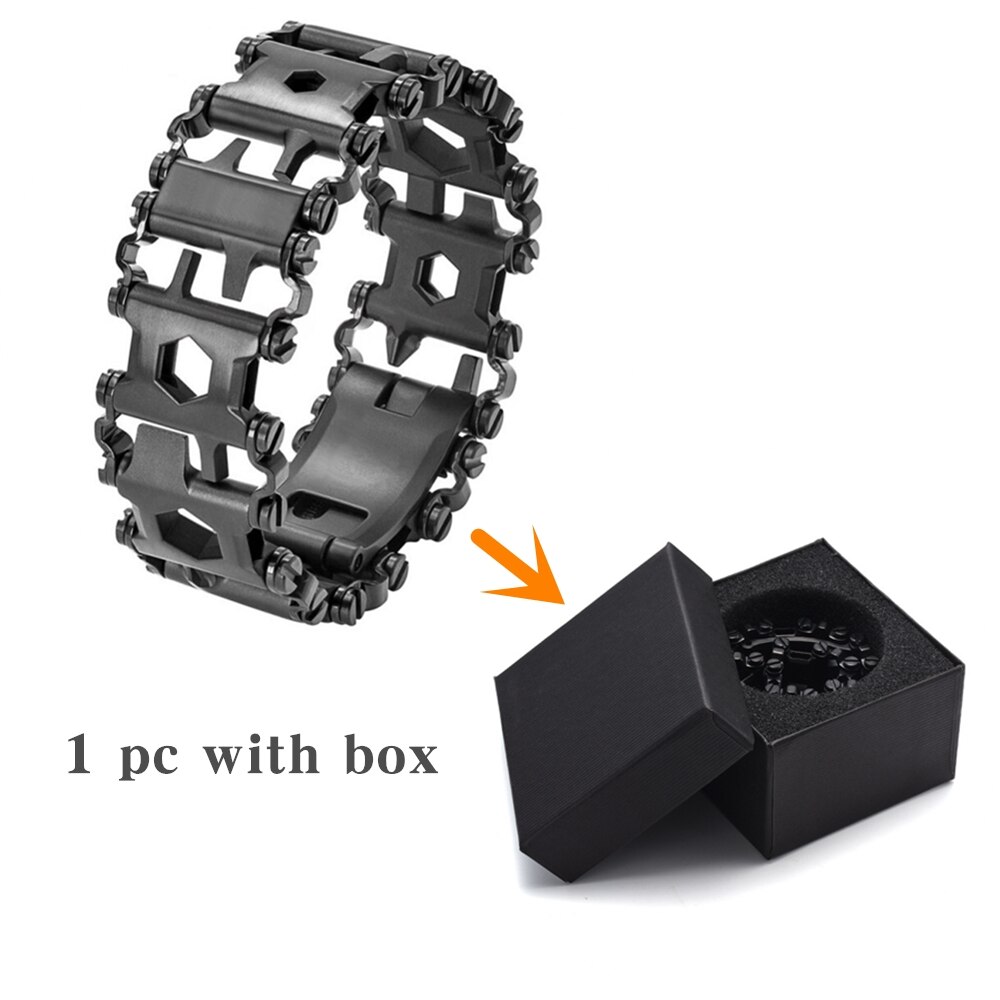 Pulsera multiherramienta 29 en 1, pulsera de reparación multifunción de acero inoxidable, llave de destornillador, Kit de emergencia para bicicleta y acampada: Black with box