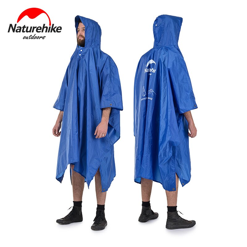 Naturehike 3 in 1 Hooded Rain Poncho Waterproof Raincoat Jacket for Men Women Adults Outdoor Camping Hiking Tent Mat NH17D002-M