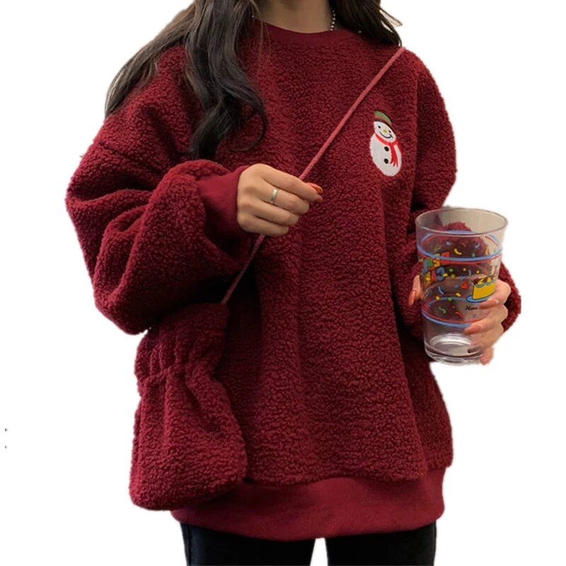 Christmas Home Clothes Women Warm Thick Homewear Lamb Wool Winter Lounge Wear
