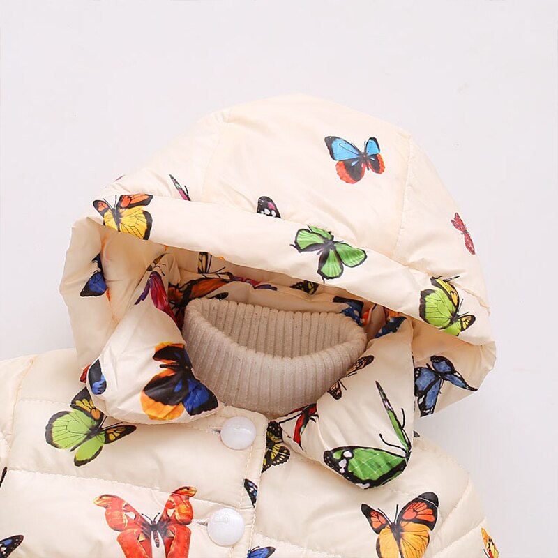 Autumn Winter Toddler Baby Girls Coat Children Kids Cotton Warm Jacket Girls Butterfly Print Hooded Children Cotton Jacket