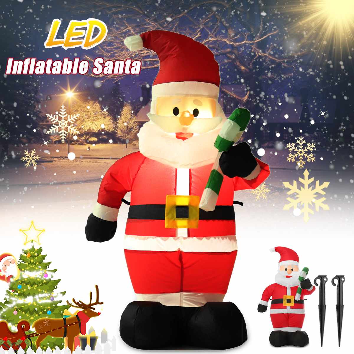 Christmas Decor 1.2M LED Air Inflatable Crutches Santa Claus with Air Blower Night Light Giant Inflatable Doll for Garden