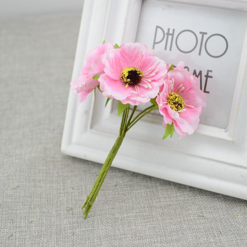 6 Stks/partij Cherry Blossom Kunstbloemen Trouwauto Vaas Voor Thuis Decoratie Bruid Boeket Handgemaakte Zijden Planten: pink