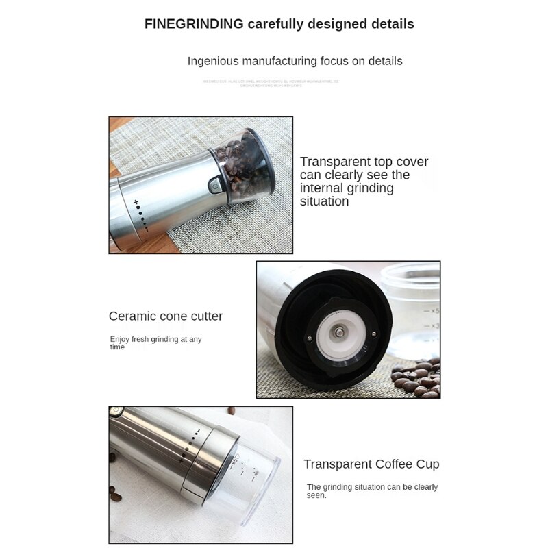 Moulin à café électrique sans fil Rechargeable, sans fil, 95aa, capacité pour les bureaux