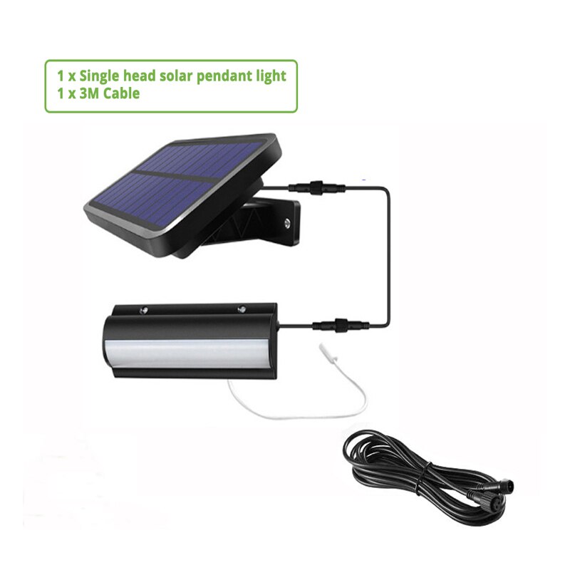 Solar Schuur Licht Zonne-verlichting Outdoor Hanger Lamp Automatische Sensor Schakelaar Met 3M Lijn Tuin Licht Voor Tuinen Yard binnenshuis: Black-1 Head / Cold White