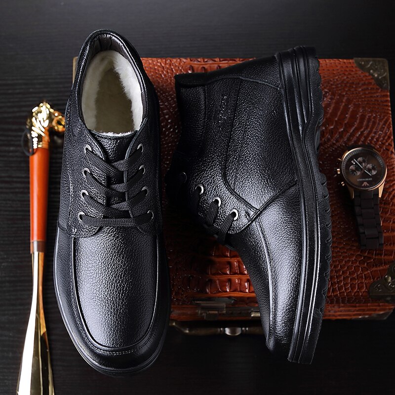 VESONAL Autumn Winter warm leather Ankle Men Boots snow Shoes fur plush classic Male Casual Boot Sneakers Footwear