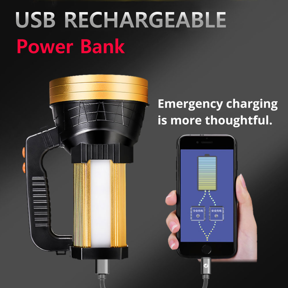 4000 lumen nyest bygget -in 7200 mah led lommelygte overleveret spotlight bærbar usb opladning 3 modes søgelys med side rødt lys