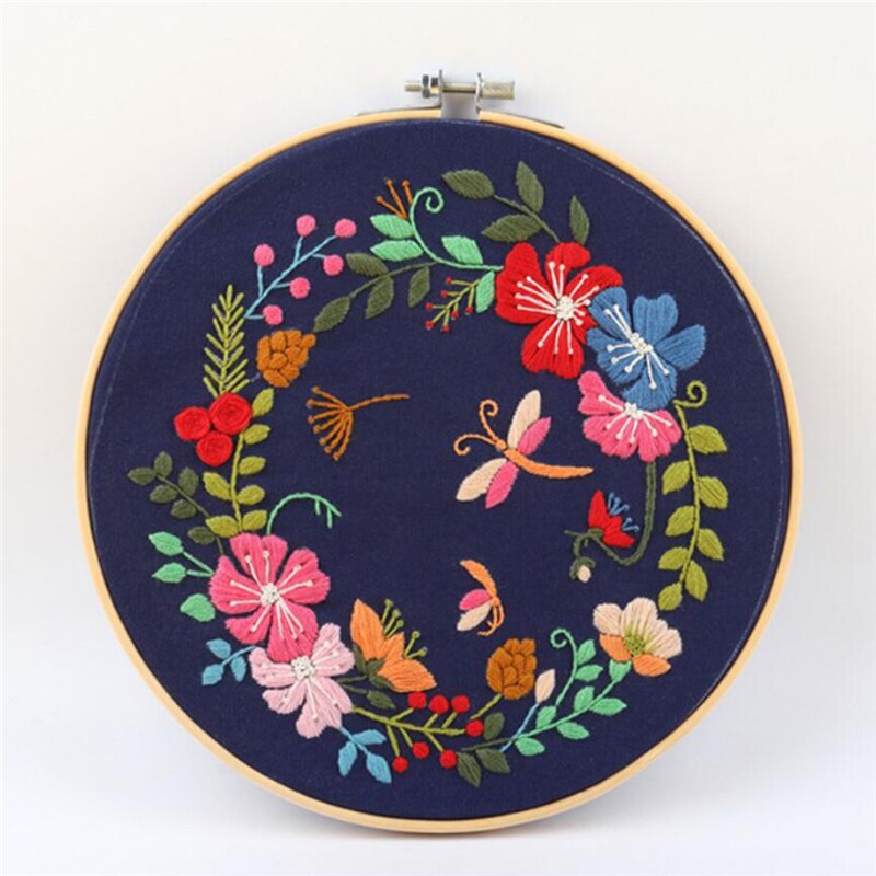 Glad krans diy broderi tyg nybörjare korsstygn uppsättning hand-sydd hantverk heminredning: Färgblomma