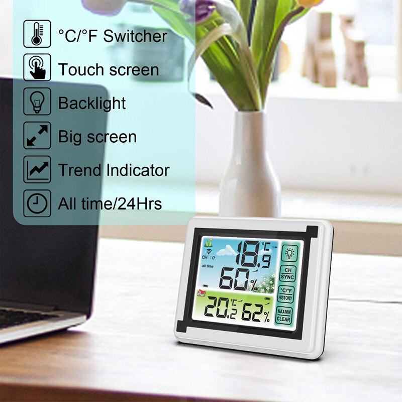 2Pc Kleur Touch Klok Screen Weerstation + Outdoor Weerbericht Sensor Backlight Thermometer Hygrometer Draadloze Weerstation