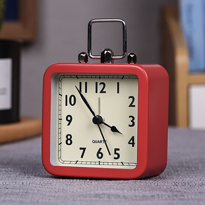alarm clock retro silent hands clock metal simple alarm clock with light bedside home decor: red