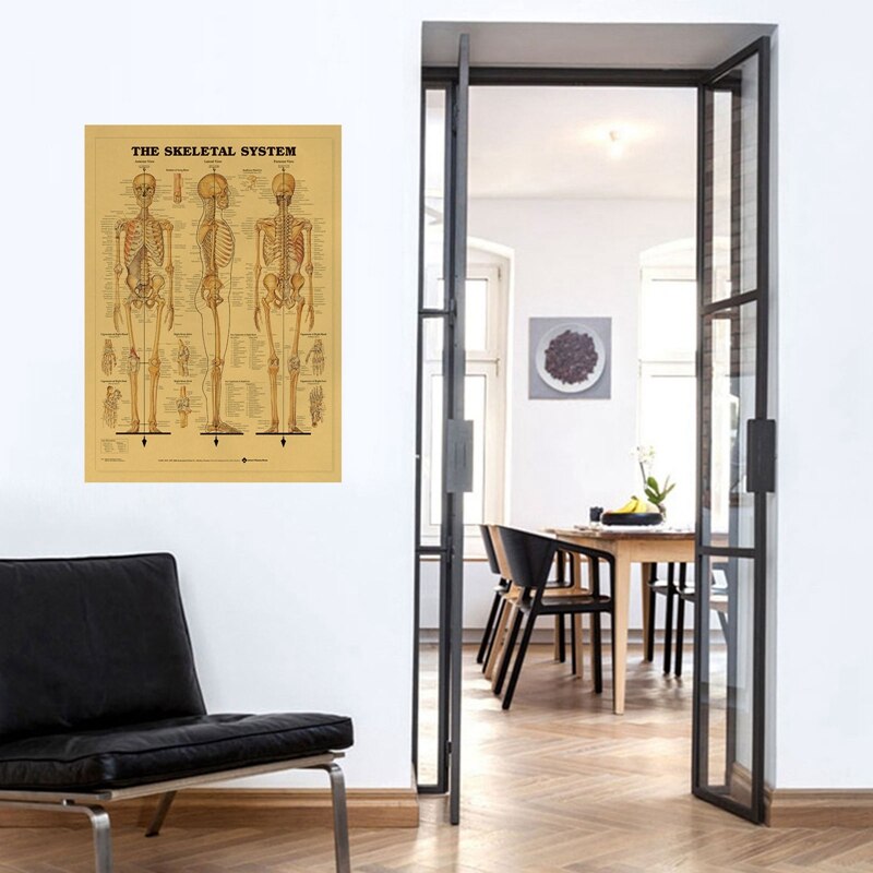 Póster del esqueleto del cuerpo para decoración del hogar, cuadro adhesivo para pared, estructura del sistema nervioso, Retro, papel Kraft