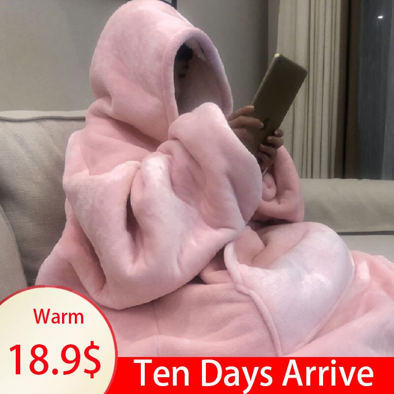 Tv-tæppe vinterbadekåbe plys forlænget sjal kvinder badekåbe langærmet kåbe frakke plus size varm frakke kvinder hjemmetøj @#