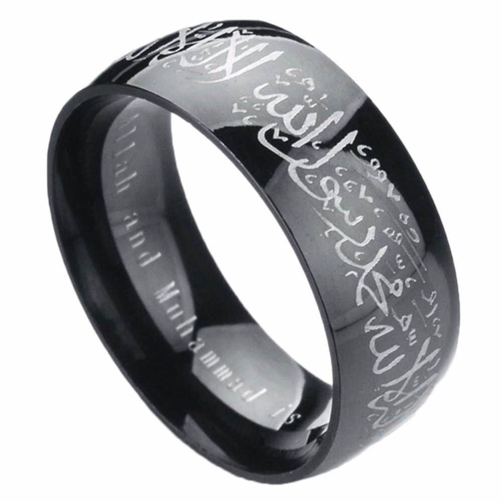 YOBEST – bague musulmane Allah en acier inoxydable, pour femmes et hommes, islamique, dieu arabe, Messager, Allah, coran, moyen-orient