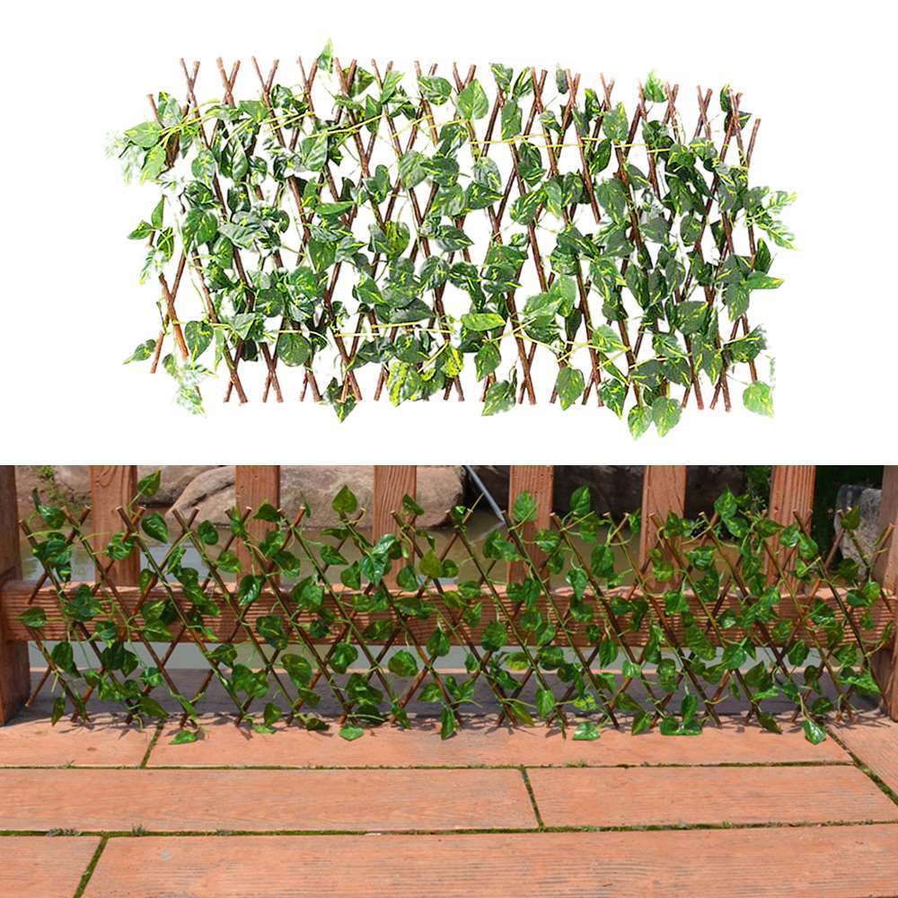 Green Vine Simulation Plant Telescopic Fence Decorative Wooden Fence Climbing Frame Gardening Plant Home Decorations