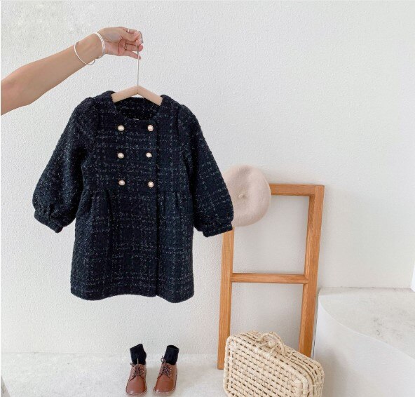 Cultiseed Girls Autumn Wintern Wool Blends Long Outerwear Coats Baby Children Double Breasted Long Sleeve Plaid Coats Kids Jaket