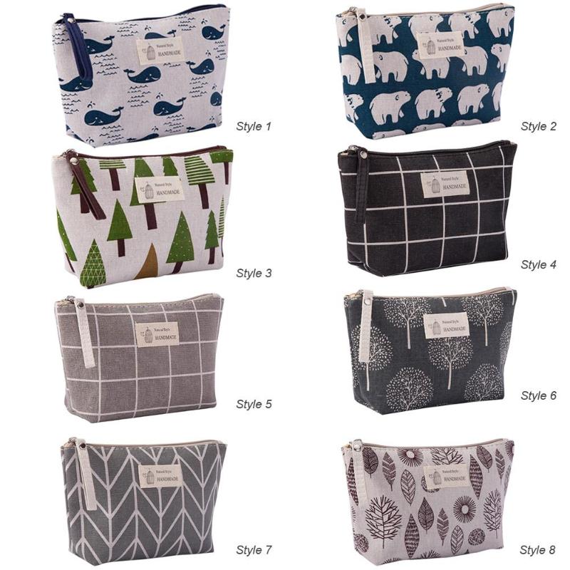 Neceser de maquillaje para mujer, kit de viaje a cuadros, bolsa para cosméticos de lienzo con cremallera impresa, bolso de teléfono, organizador, conjunto de maquillaje de belleza