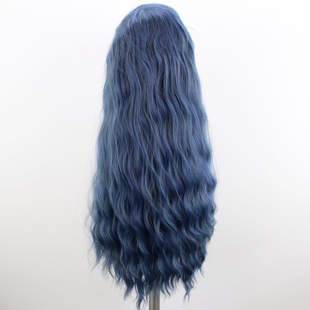 Deep Wave Synthetic Lace Front Wigs for Women Dark Blue Lace Wig High Temperature Fiber Long Wigs Side Part Cosplay Wig Used