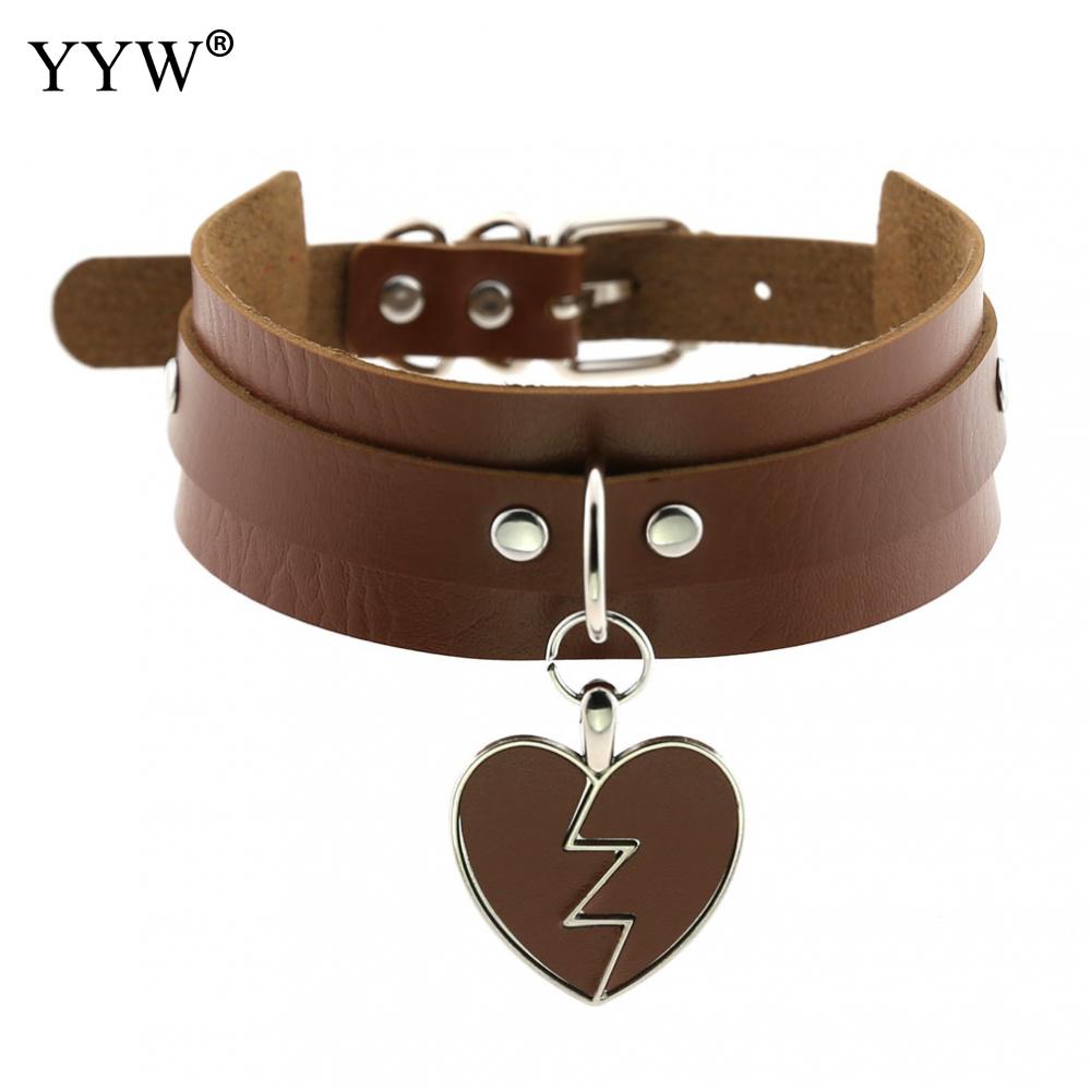 Zwarte Punk Hart Choker Kraag Goth Kettingen Rock Gothic Sieraden Leer Choker Vrouwen Meisjes: light coffee