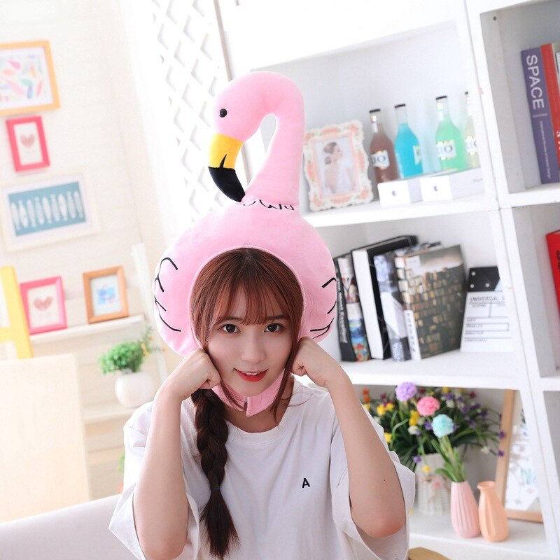 Flamingo Hat Animal Headgear Plush Toy Cap Party Kawaii Soft Cap Halloween Take Photo prop photo studio props