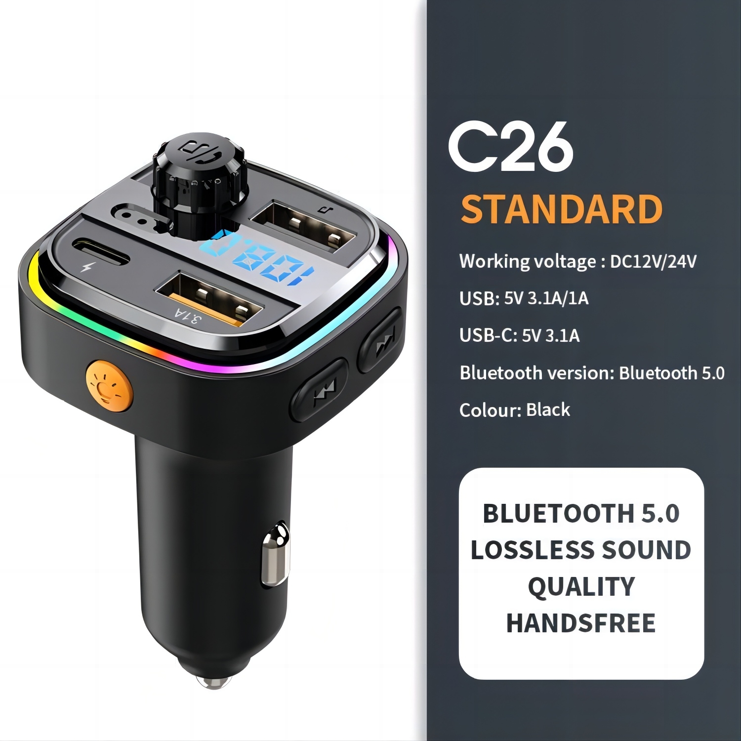 Bluetooth 5.0 FM-Transmitter Freisprecheinrichtung Autoradio Modulator MP3-Player mit 22,5 W USB Super Quick Charge Adapter für Auto: Default Title