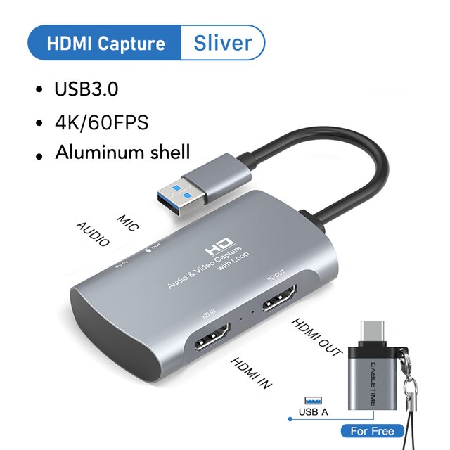 CABLETIME USB 3.0 4K HDMI karta przechwytująca robić portu USB HD 1080P HDMI pętla robić nagrywania wideo na żywo C386