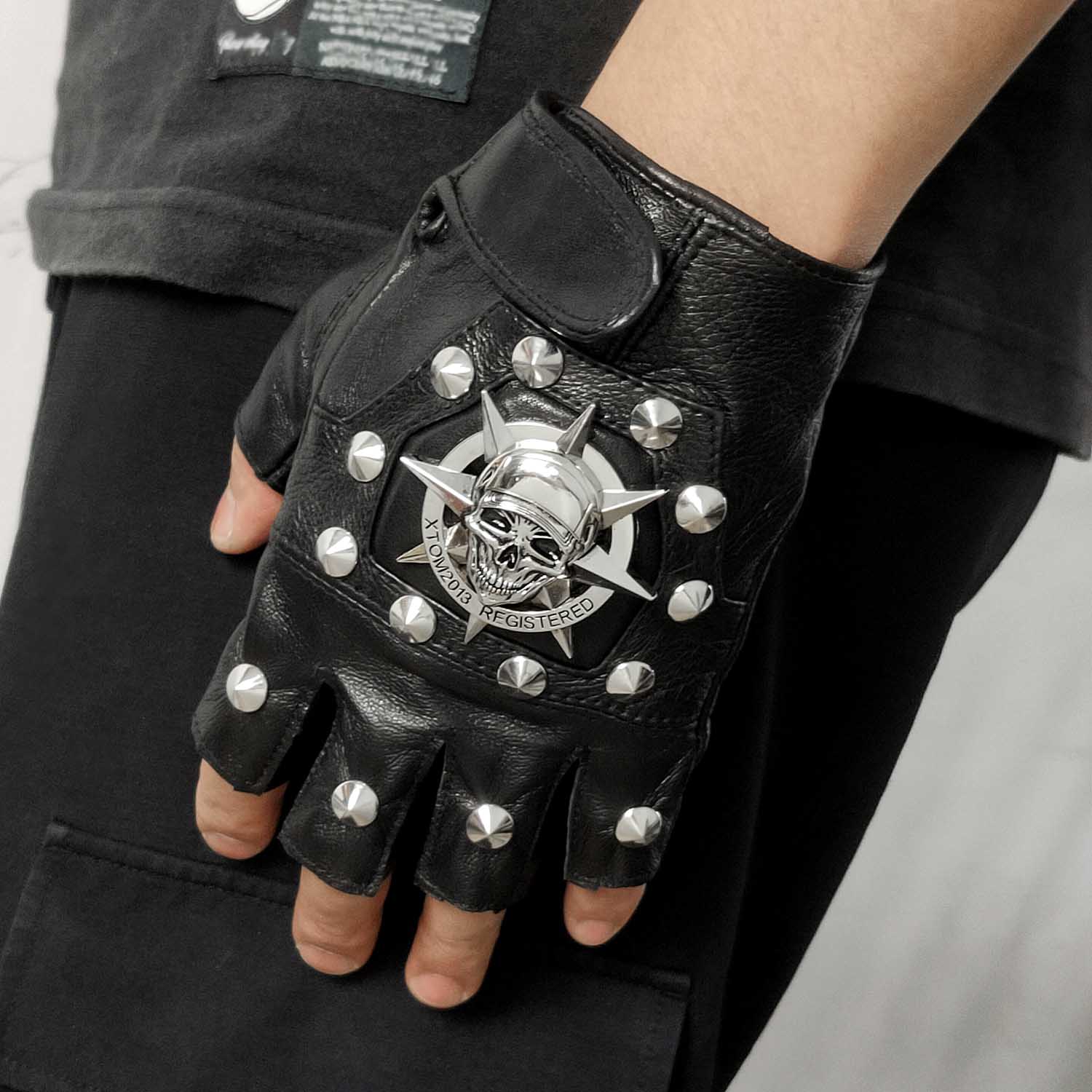 Steampunk Biker Lederen Handschoenen Mens Skull Punk Rock Handschoenen