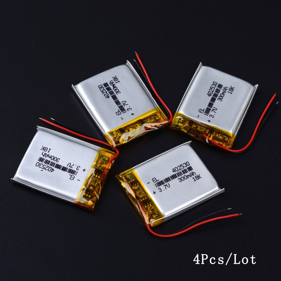 Batterie Lithium-ion Rechargeable pour lecteur mp3, 3.7V, 300mAh, 402530 Lithium polymère, écouteurs pour enregistrement: 4PCS