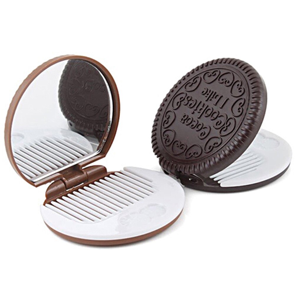Mini Espejos decorativos de bolsillo, espejo compacto con peine para galletas, Chocolate, maquillaje, herramienta cosmética