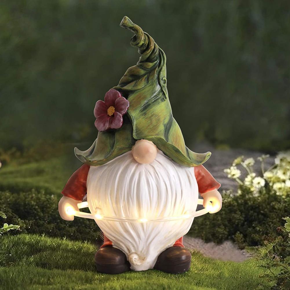 Gnome Gazon Lamp Solar Tuin Standbeeld Decor Glad Oppervlak Hars Opvallende Tuin Lamp Met Led Licht Voor Tuin