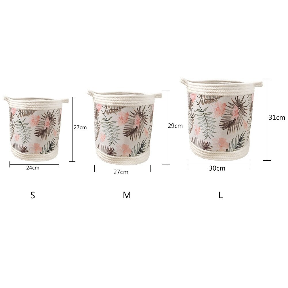 Nordic Green / Grey Leaf Cotton Rope Storage Basket Tropical Flowers Woven Finish Baskets Foldable Sundries Organizer Bucket