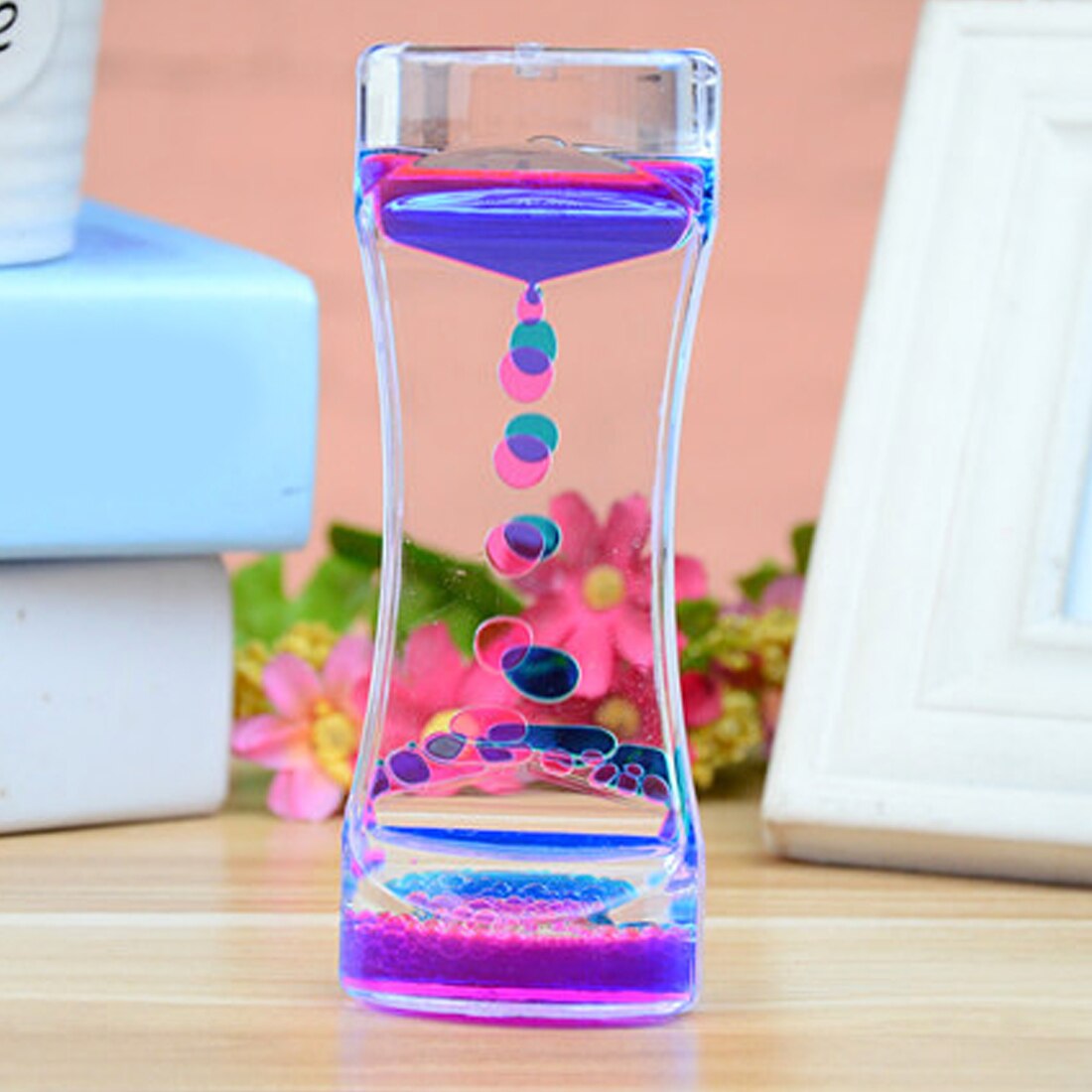 Floating Color Mix Illusion Timer Liquid Motion Visual Slim liquid Oil Glass Acrylic Hourglass Timer Clock Ornament Desk