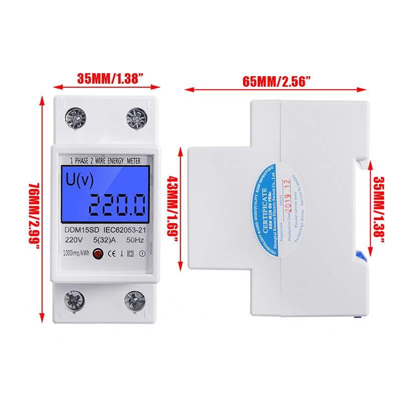 Energy Meter KWH-Watt Electric Meter 1 Phase Approved For DIN rail 5 (32) A 230V Single Phase Din Rail KWH Watt Energy Meter