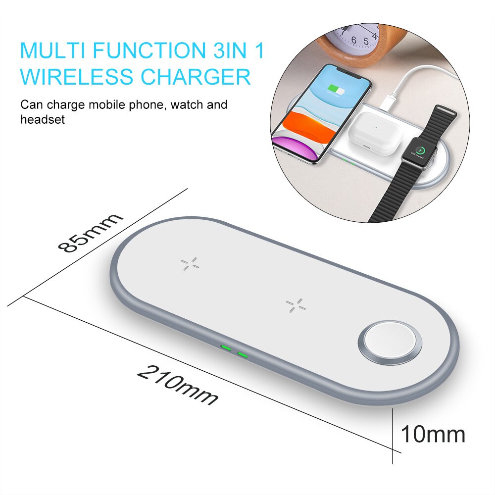 Caricatore Wireless 3 in 1 - Pad Ricarica Rapida 10W per iPhone, Apple Watch, AirPods Pro - Type-C