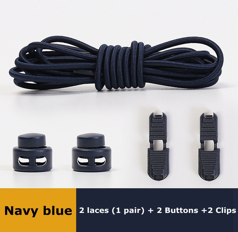 Lacets de chaussures élastiques ronds à ressort en plastique, faciles à porter en 1 seconde, accessoires de chaussures de sport, de randonnée, de paresseux: Navy blue