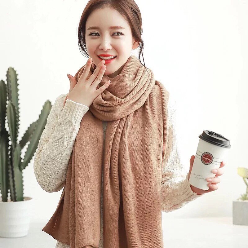 Écharpe longue tricotée pour femmes | Écharpe blanche, unie, tricotée, Pashmina, châles à envelopper, pour filles, cou de Snood, noir, gris, rouge: khaki