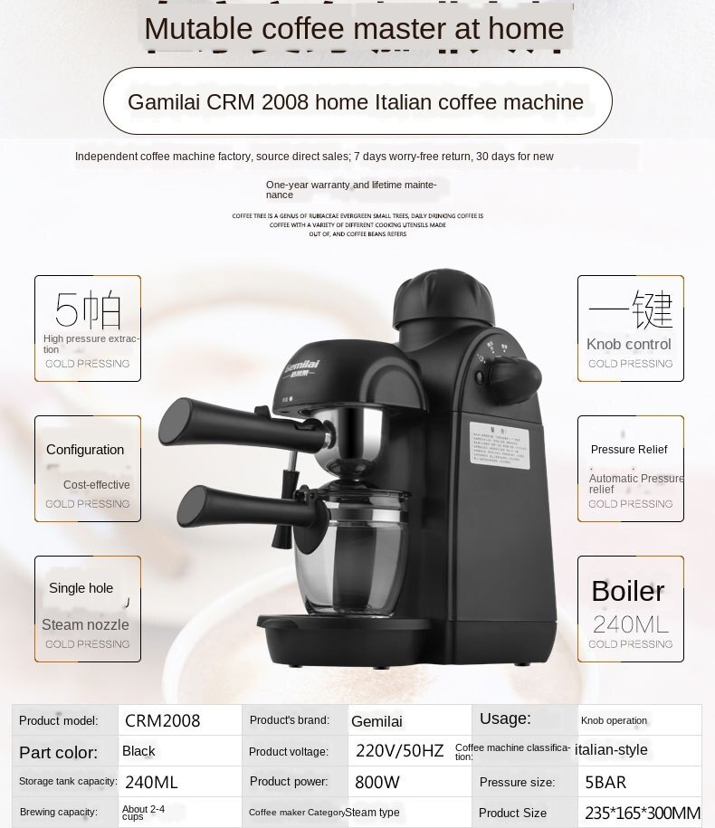 Huishoudelijke Italiaanse Koffie Machine Stoom Melk Schuim Draagbare Koffiezetapparaat Set 220V