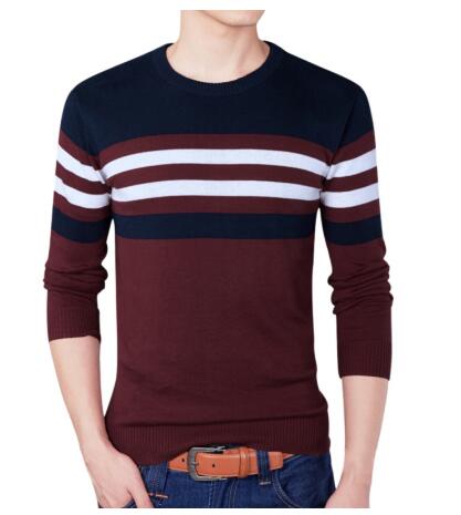 Mannen Fall Casual Gestreepte Katoenen Trui Mannen O-hals Warm 100% Katoen Gebreide Truien Mannen Plus Size Truien jas: Sky Blue