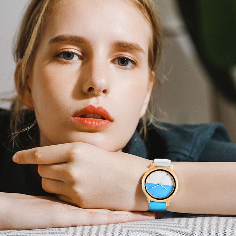 Criativo dois-cor costura relógio de madeira para homem feminino moda doce cor silicone relógio de pulso senhoras quartzo relojes hombre