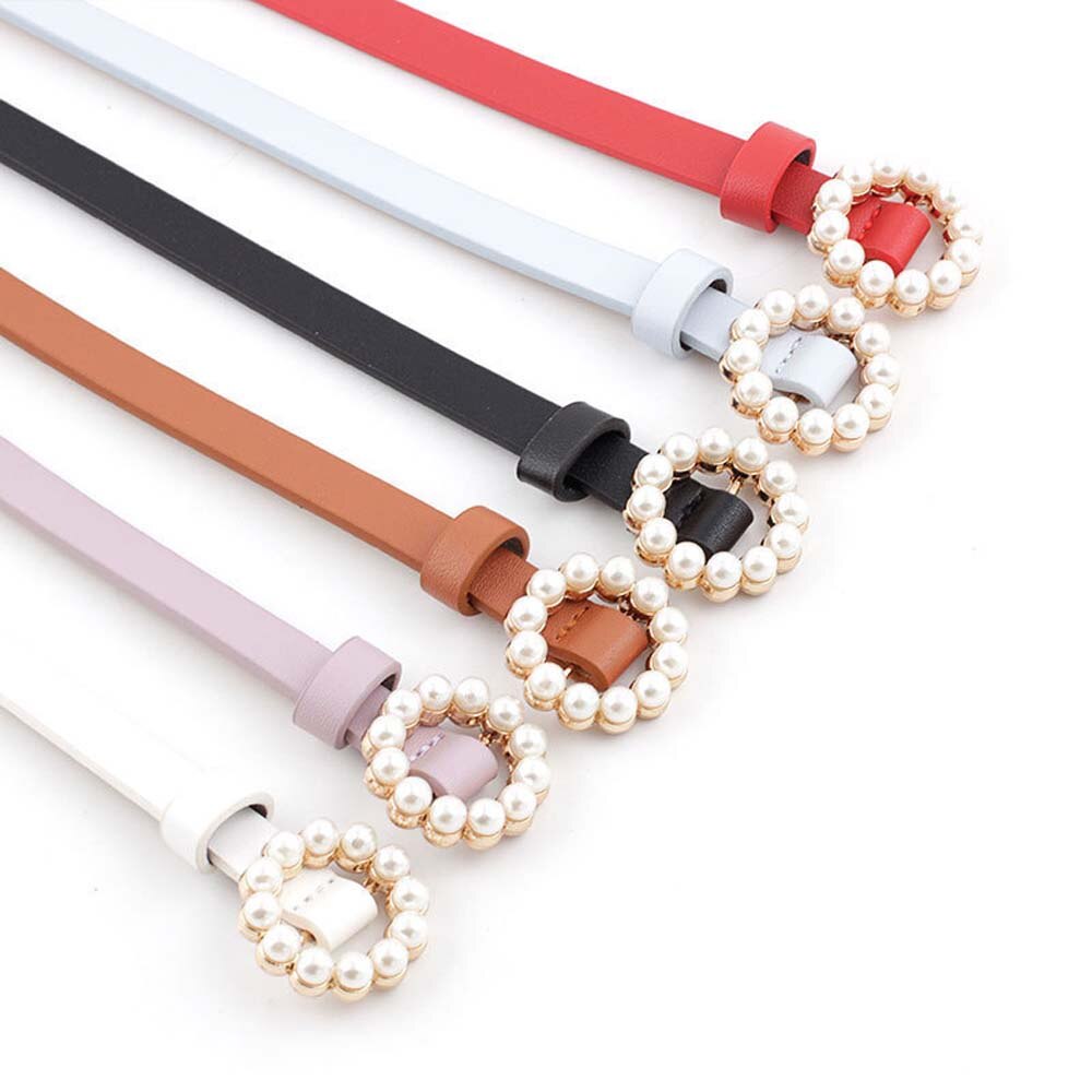 1pc Frauen Perlen Perlen O-Ring Schnalle Gürtel PU Taille Gürtel Für Dame Kleid Kleidung Zubehör Schwarz Leder luxus Bund