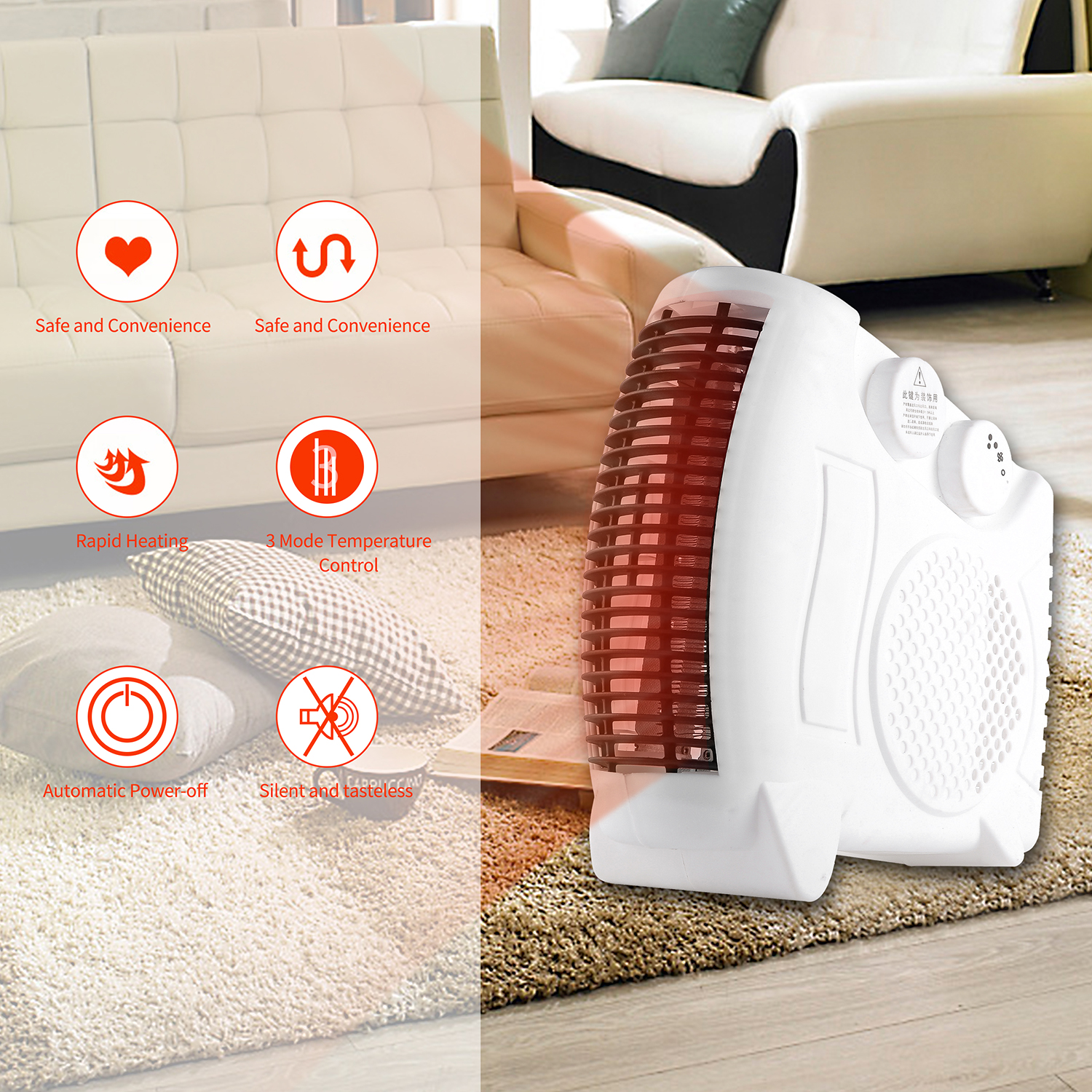 220V 1500W Heater Warm Fan Heater Blower Room Fan Electric Handy Air Heater Radiator Mini Electric aquecedor Home Heating Office