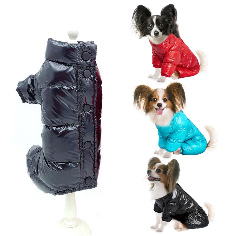 Winter Dog Clothes Waterproof Dog Jumpsuit for Small Dogs Thicken Down Cotton Padded Pet Overalls Shiny PU Warm Puppy Coat Yorki