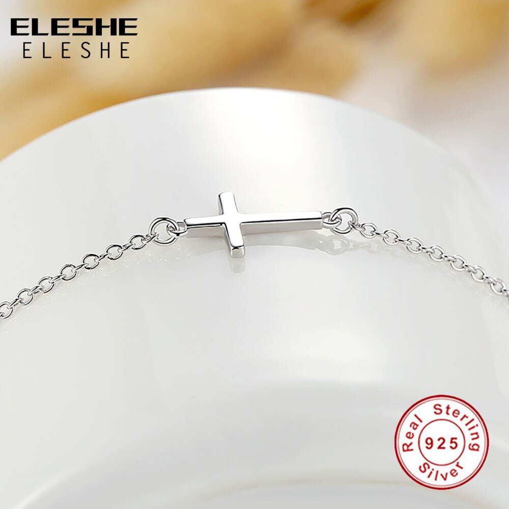 Eleshe Luxe Geloof Christian Cross Charm Armbanden Bangles Voor Vrouwen 925 Sterling Zilveren Armband Femme Vriendschap Sieraden