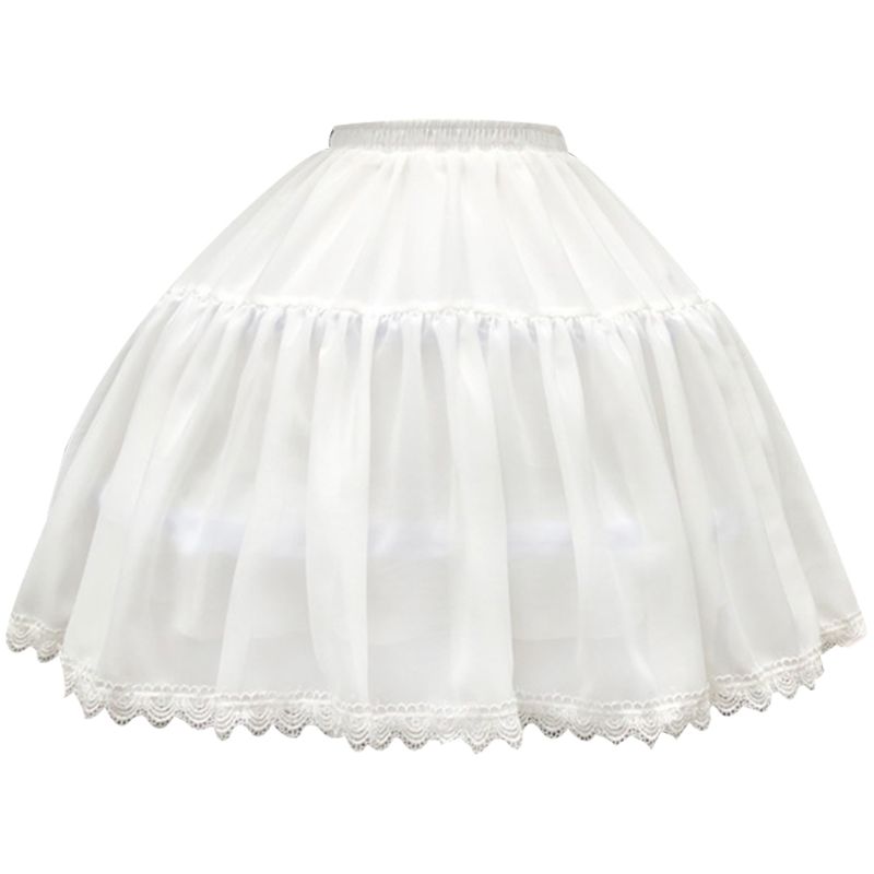 Vrouwen meisjes 2 hoepels chiffon korte onderrok geschulpte kant rand lolita cosplay bruids verstelbare crinoline onderrok bustle