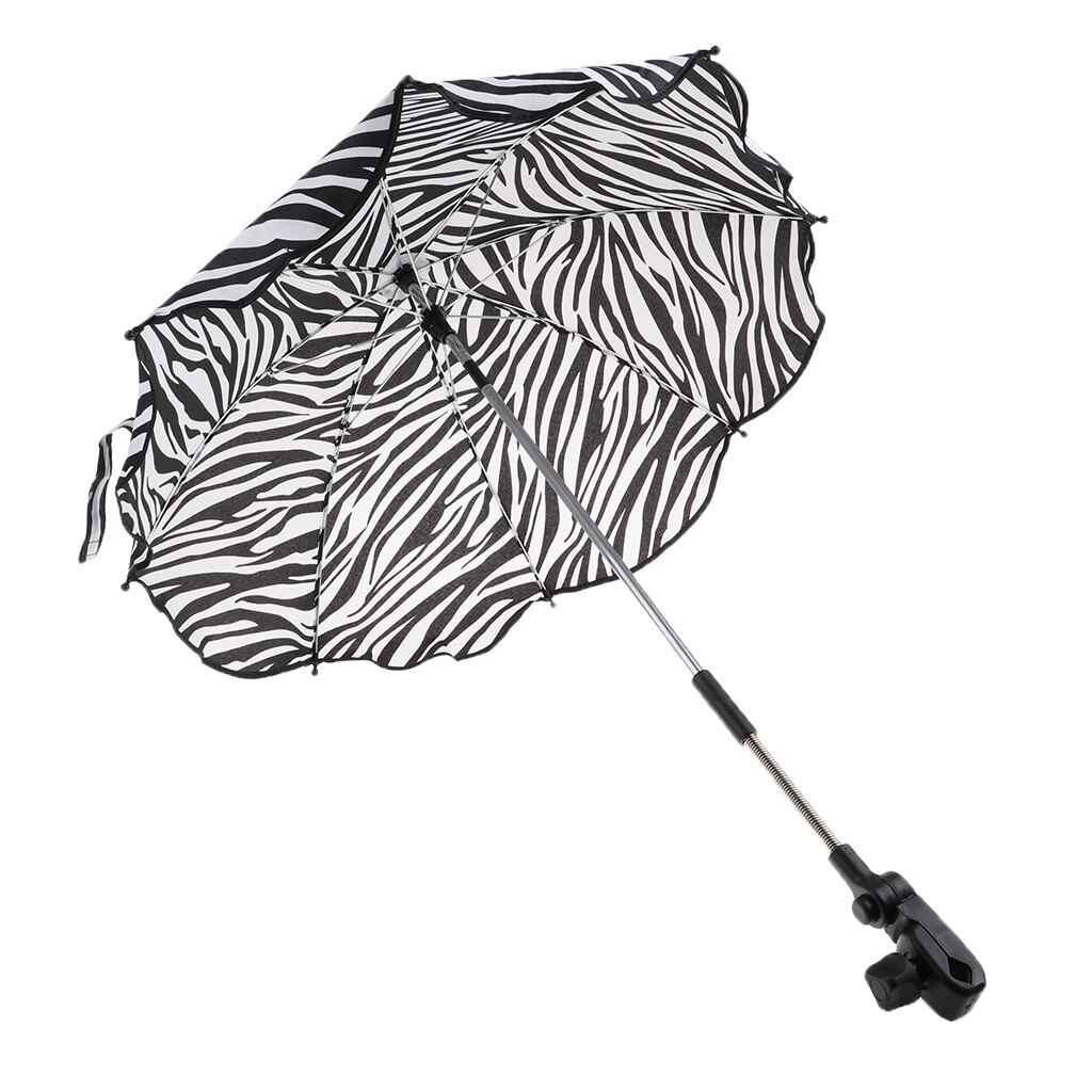 Fritidsstrand solskærmsskærm uv-bevis paraply høj vindmodstand med universel klemme til rejse: Zebrastribe