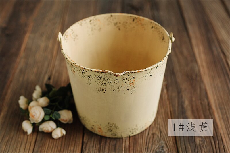 Dvotinst Newborn Baby Photography Props Vintage Iron Posing Bucket Retro Old Container Accessories Studio Shooting Photo Props: 1