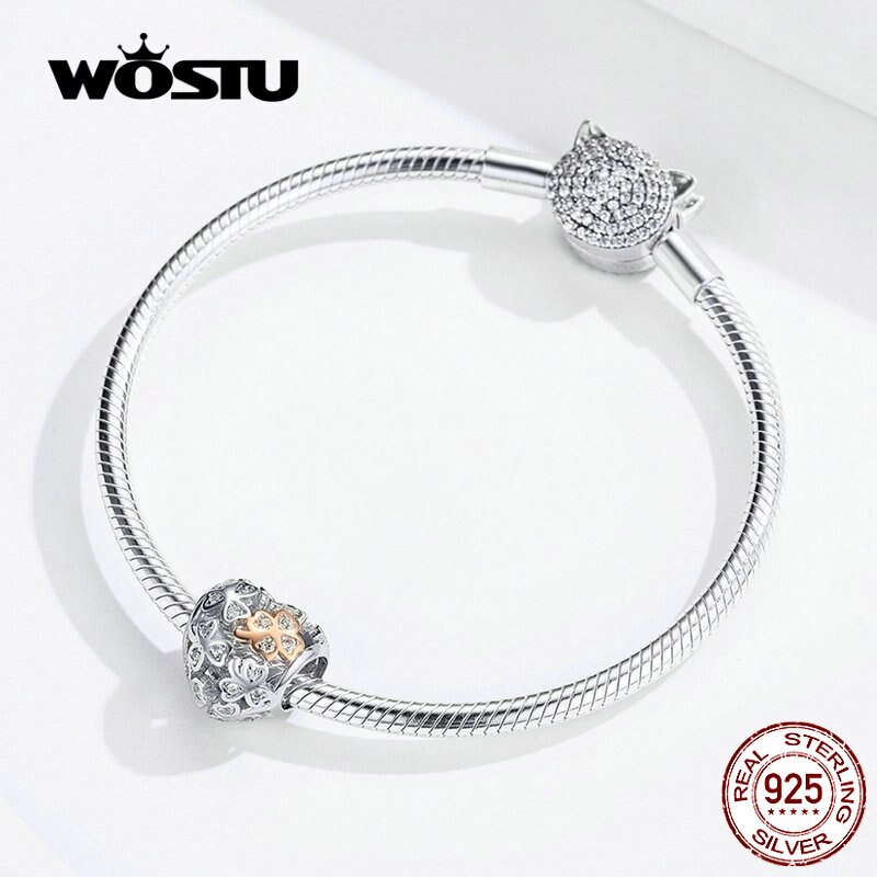 WOSTU prawdziwe 925 szterling srebrna koniczyna i serce czar dopasowanie oryginalna bransoletka naszyjnik szczęśliwe koraliki biżuteria prezent CQC1248